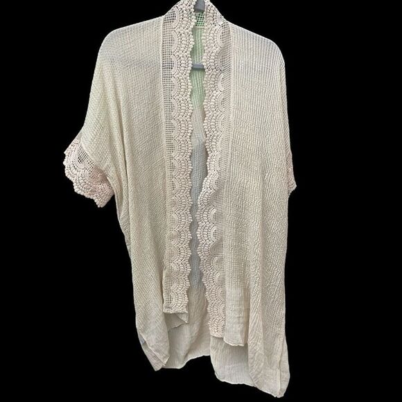 Unbranded Tan Waffle Knit Lace Teimmed Open Front Duster O/S - Picture 4 of 7